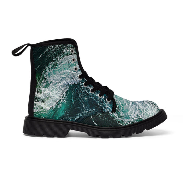 Ocean Waves Canvas Boots,Casual Hiking,Realistic print, Birthday/His/Hers/Couple/Anniversary/Graduation/Valentine Gift