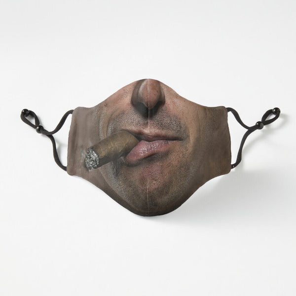 Cigar Smoker Face Mask  Realistic   Fabric Mask for adults and kids. Reusable Washable, Thoughtful Funny Valentine&#39;s Gift