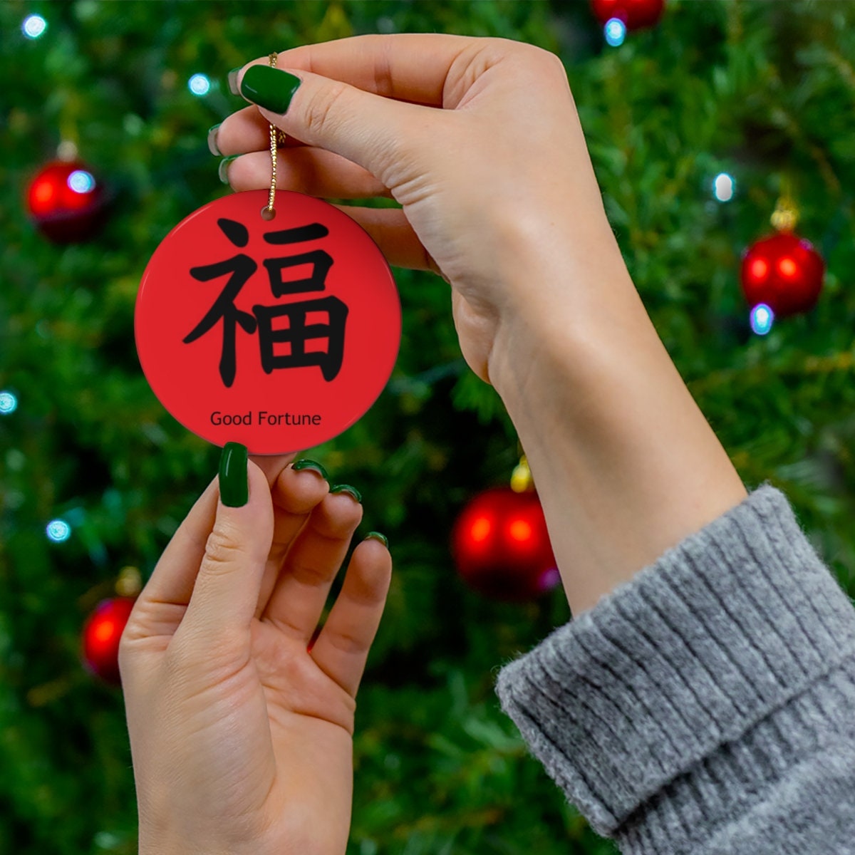 Good Fortune Chinese symbol Ceramic Ornament,Christmas/Birthday/New Year/Thanksgiving gift,good fortune,love,double happiness,luck,longevity