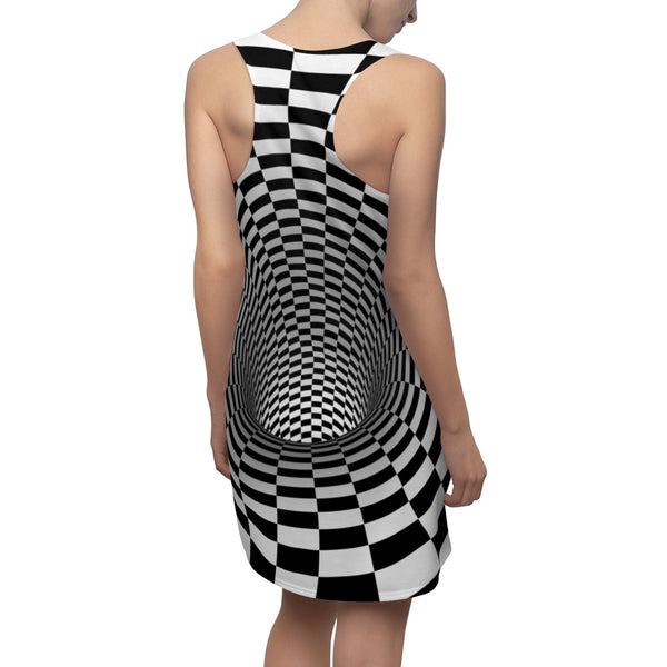 Checker Vortex Women&#39;s Racerback Dress with 3D Optical Illusion,For Her,Casual Athletic Sleeveless A-line tank,Birthday,Valentine Day Gift