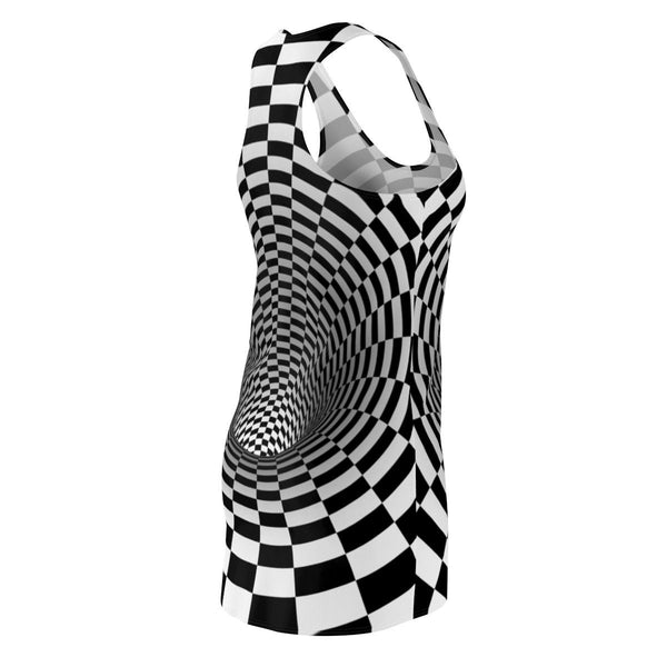 Checker Vortex Women&#39;s Racerback Dress with 3D Optical Illusion,For Her,Casual Athletic Sleeveless A-line tank,Birthday,Valentine Day Gift