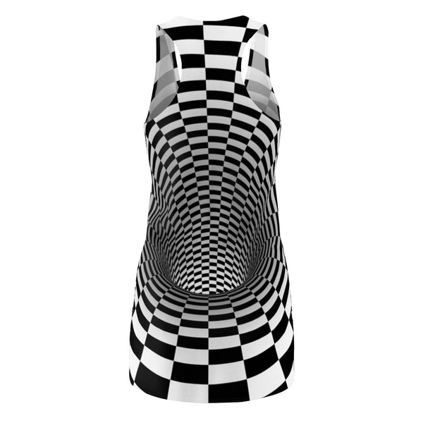 Checker Vortex Women&#39;s Racerback Dress with 3D Optical Illusion,For Her,Casual Athletic Sleeveless A-line tank,Birthday,Valentine Day Gift