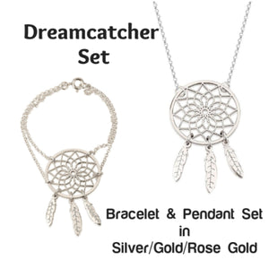 Matching DreamCatcher Bracelet & Pendant Set,S-Silver,24K Gold,Rose Gold,Housewarming,New Year,Spiritual,Valentine,Birthday/Anniversary Gift