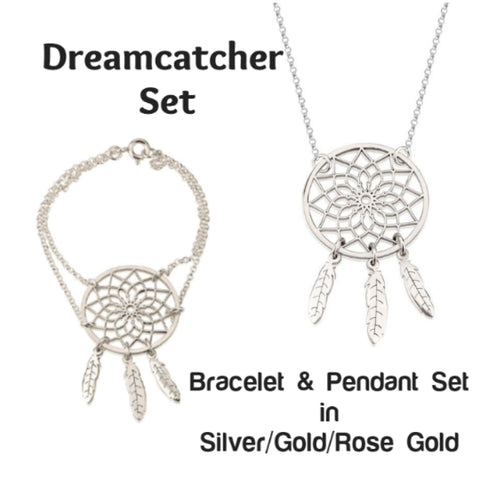 Matching DreamCatcher Bracelet & Pendant Set,S-Silver,24K Gold,Rose Gold,Housewarming,New Year,Spiritual,Valentine,Birthday/Anniversary Gift