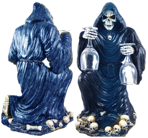 Halloween Decor Wine+Glass Holder,Grim Reaper skull,Housewarming Gift,Birthday Gift,Home Decor Gift,Gameroom gift,Gamers gift,Wine lovers