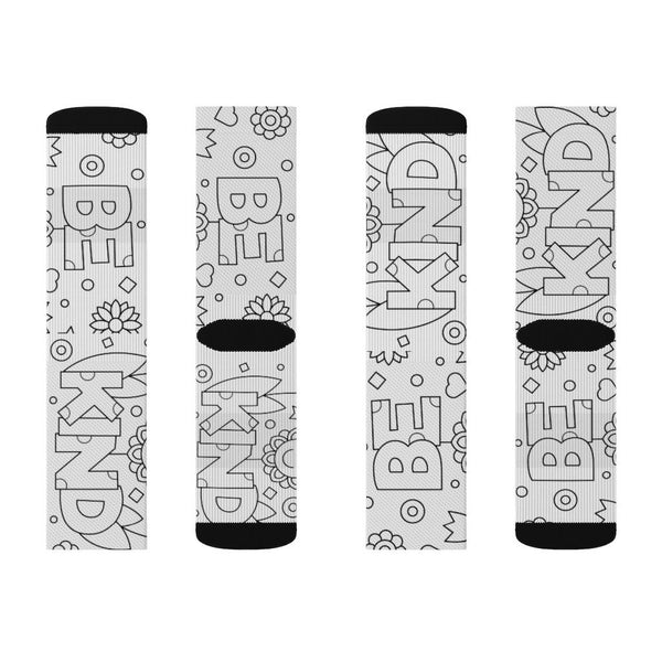 Be Kind Black & White Socks, color with markers,with ribbed tube,cushion bottoms,Stay at Home Gift,Cute funny socks gift,DIY Coloring socks