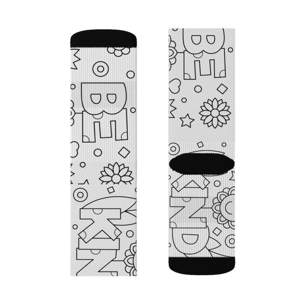 Be Kind Black & White Socks, color with markers,with ribbed tube,cushion bottoms,Stay at Home Gift,Cute funny socks gift,DIY Coloring socks