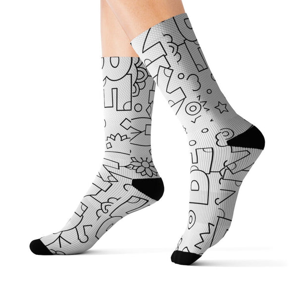 Be Kind Black & White Socks, color with markers,with ribbed tube,cushion bottoms,Stay at Home Gift,Cute funny socks gift,DIY Coloring socks
