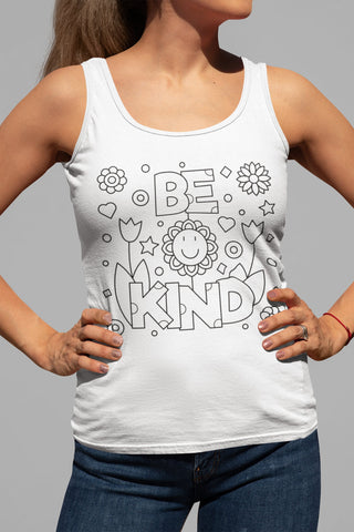 Be Kind Multi-color Coloring Tank top,Cute Casual top,Gifts for Her,Women/Birthday/Graduation/Friends,Valentine&#39;s Gift,DIY Coloring Tee gift