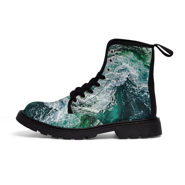 Ocean Waves Canvas Boots,Casual Hiking,Realistic print, Birthday/His/Hers/Couple/Anniversary/Graduation/Valentine Gift