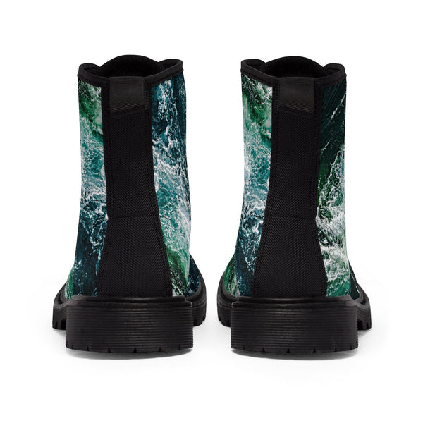 Ocean Waves Canvas Boots,Casual Hiking,Realistic print, Birthday/His/Hers/Couple/Anniversary/Graduation/Valentine Gift