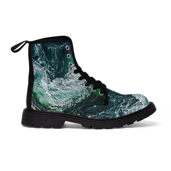 Ocean Waves Canvas Boots,Casual Hiking,Realistic print, Birthday/His/Hers/Couple/Anniversary/Graduation/Valentine Gift