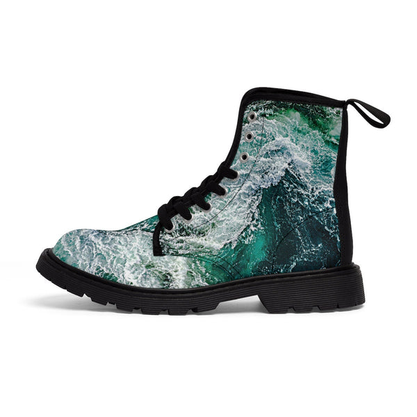 Ocean Waves Canvas Boots,Casual Hiking,Realistic print, Birthday/His/Hers/Couple/Anniversary/Graduation/Valentine Gift