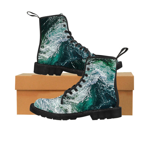 Ocean Waves Canvas Boots,Casual Hiking,Realistic print, Birthday/His/Hers/Couple/Anniversary/Graduation/Valentine Gift