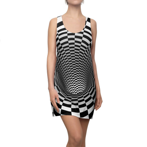 Checker Vortex Women&#39;s Racerback Dress with 3D Optical Illusion,For Her,Casual Athletic Sleeveless A-line tank,Birthday,Valentine Day Gift