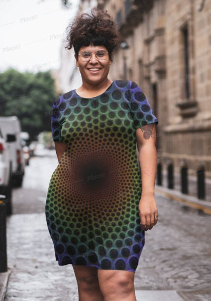 Green Vortex T-shirt Dress,Optical Illusion Dress,Gifts For Her,Athletic Dress, Short Sleeve Dress,A-line tank dress,Op Art Birthday Gift