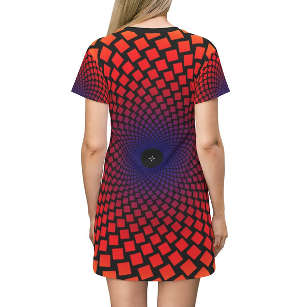 Sunrise Vortex T-shirt Dress,Optical Illusion Dress,Gifts For Her,Athletic Dress, Short Sleeve Dress,A-line tank dress,Op Art Birthday Gift