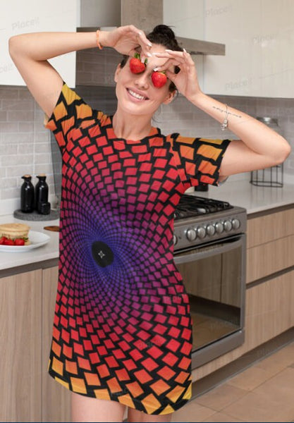 Sunrise Vortex T-shirt Dress,Optical Illusion Dress,Gifts For Her,Athletic Dress, Short Sleeve Dress,A-line tank dress,Op Art Birthday Gift
