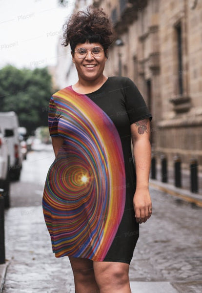 Rainbow Vortex s-Sleeve T-shirt Dress,Optical Illusion Dress,Gift For Her/Christmas/Thanksgivn/Birthday,Athletic Aline tank dress,LGBTQ Gift
