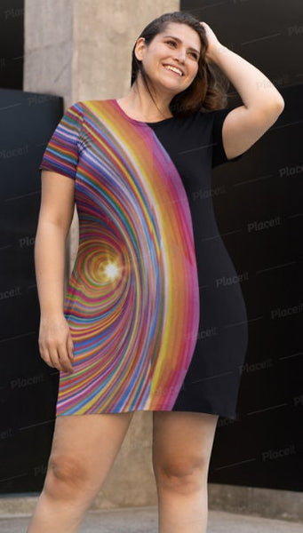 Rainbow Vortex s-Sleeve T-shirt Dress,Optical Illusion Dress,Gift For Her/Christmas/Thanksgivn/Birthday,Athletic Aline tank dress,LGBTQ Gift