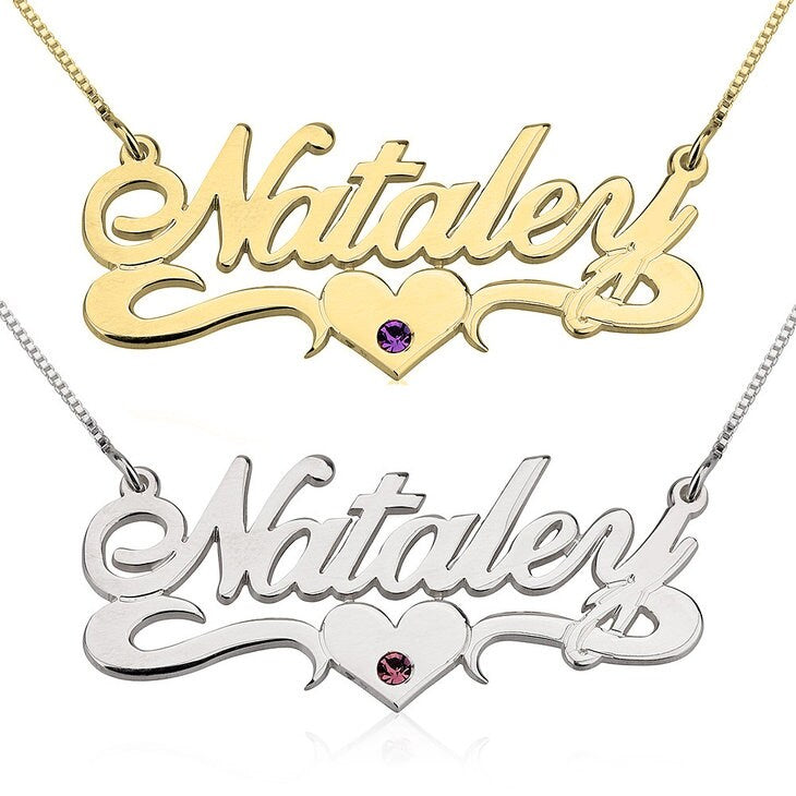 Personalized Name+Birthstone Pendant Necklace,Sterling Silver,24K/Rose Gold,Graduation Gift,Mother&#39;s Day Gift,Birthday Gift,Engagement Gift