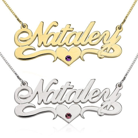 Personalized Name+Birthstone Pendant Necklace,Sterling Silver,24K/Rose Gold,Graduation Gift,Mother&#39;s Day Gift,Birthday Gift,Engagement Gift