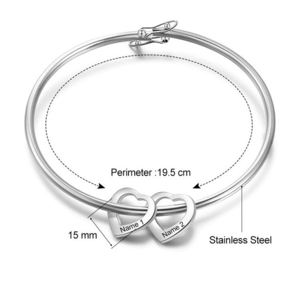 Personalized Mother&#39;s Hearts Charm Bangle Bracelet,925 Silver,24K Gold,Rose Gold,Mother&#39;s Day Gift,Birthday gifts for Her,gifts for Mom