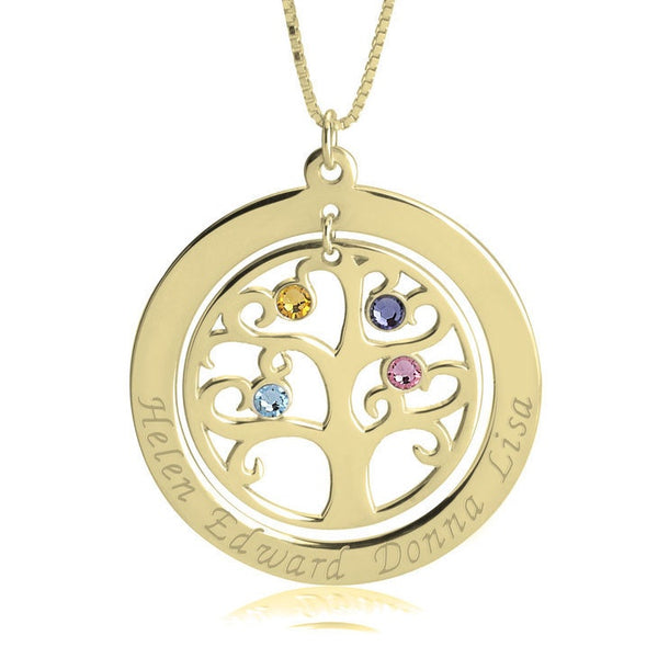 Family Tree of Life Personalized Name + Birthstone Necklace,925 Silver,24K Gold,Rose Gold,Mother&#39;s Day Gift,Birthday gifts for Her,Mom gifts