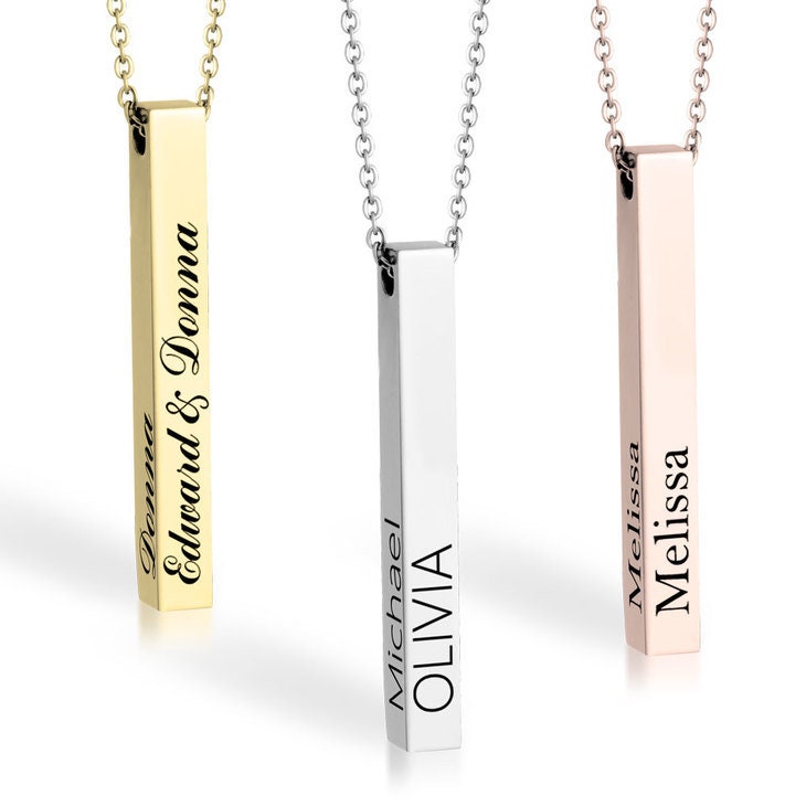 Personalized 3D Bar Name Necklace,3side Engraved Bar,925 Silver,24K Gold,Rose Gold Plated,Mother&#39;s Day Gift,Birthday gift,Mom gifts,Dad gift