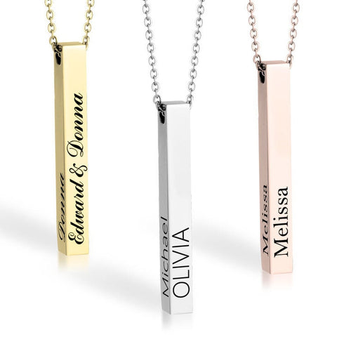 Personalized 3D Bar Name Necklace,3side Engraved Bar,925 Silver,24K Gold,Rose Gold Plated,Mother&#39;s Day Gift,Birthday gift,Mom gifts,Dad gift