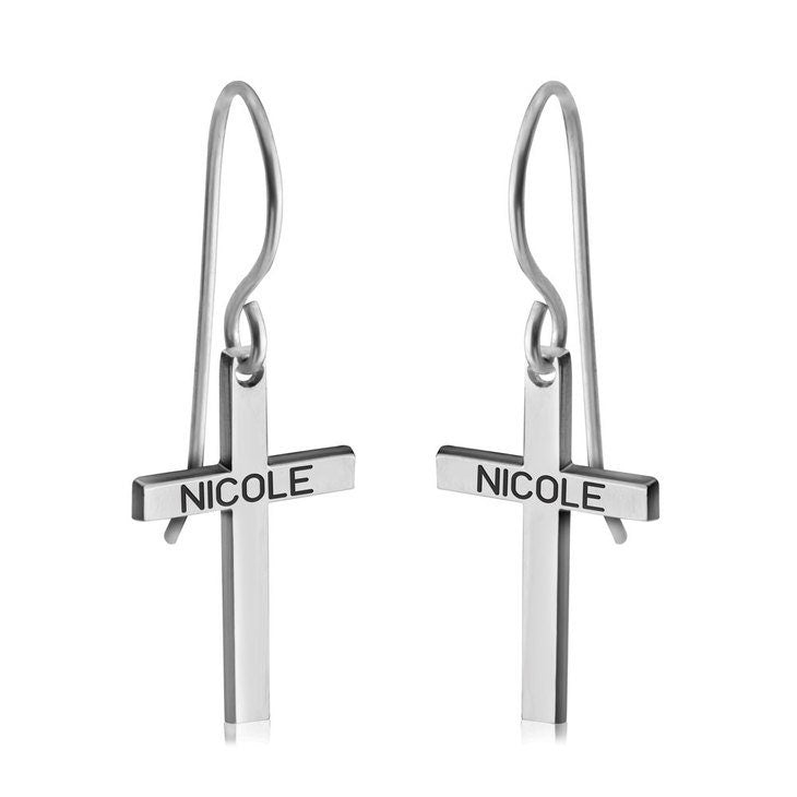Personalized Name Engraved Cross EarRings,925 Silver,24K/Rose Gold,Mother&#39;s Day gift,Birthday gift,baby shower gifts,gifts for Her or Him