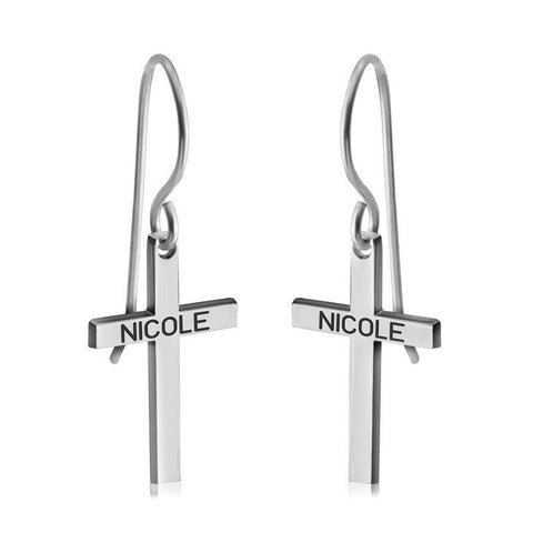 Personalized Name Engraved Cross EarRings,925 Silver,24K/Rose Gold,Mother&#39;s Day gift,Birthday gift,baby shower gifts,gifts for Her or Him