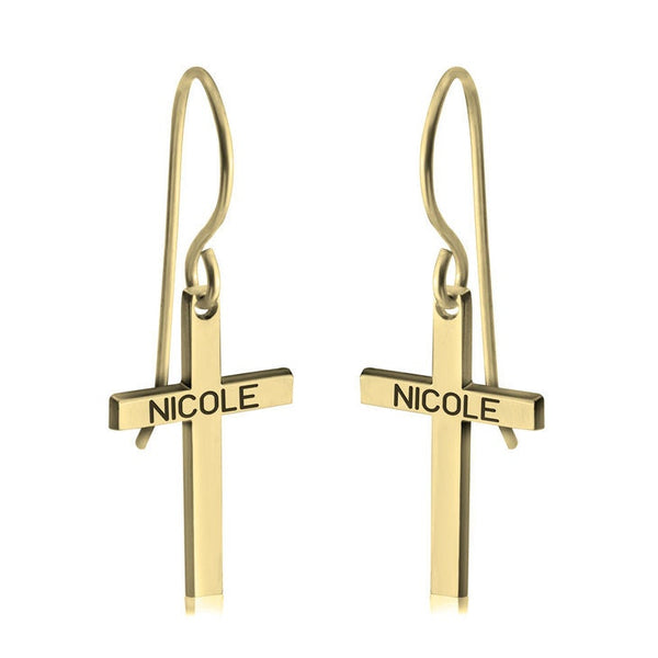 Personalized Name Engraved Cross EarRings,925 Silver,24K/Rose Gold,Mother&#39;s Day gift,Birthday gift,baby shower gifts,gifts for Her or Him