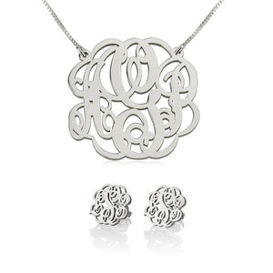 Set:Monogram EarRings +Pendant Necklace,925 Silver,24K/Rose Gold,Mother&#39;s Day gift,Birthday gift for HER,baby shower gift,bridesmaid jewelry