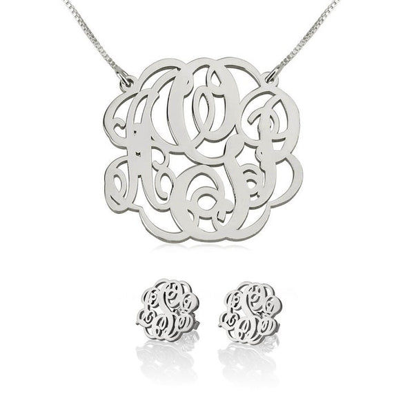 Set:Monogram EarRings +Pendant Necklace,925 Silver,24K/Rose Gold,Mother&#39;s Day gift,Birthday gift for HER,baby shower gift,bridesmaid jewelry
