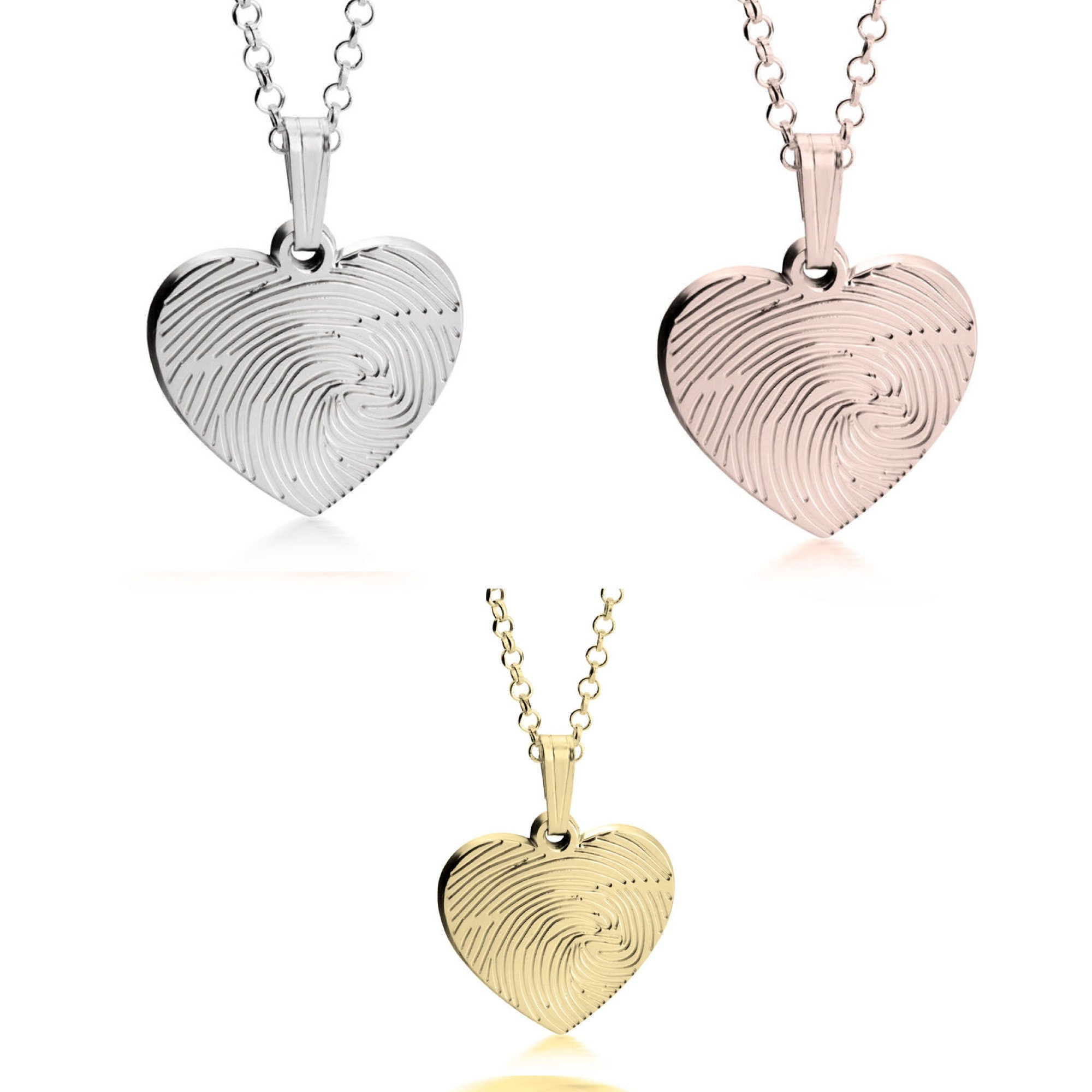 Personalized Fingerprint Heart w/ engraving,925 Silver,24K/Rose Gold,Mother&#39;s Day Gift,Birthday gift,Mom gift,Dad gift,In Memoriam gifts