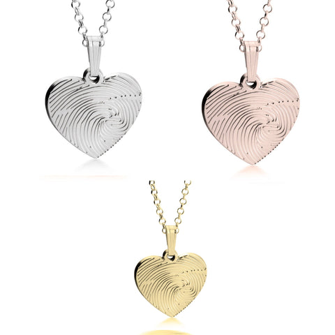 Personalized Fingerprint Heart w/ engraving,925 Silver,24K/Rose Gold,Mother&#39;s Day Gift,Birthday gift,Mom gift,Dad gift,In Memoriam gifts