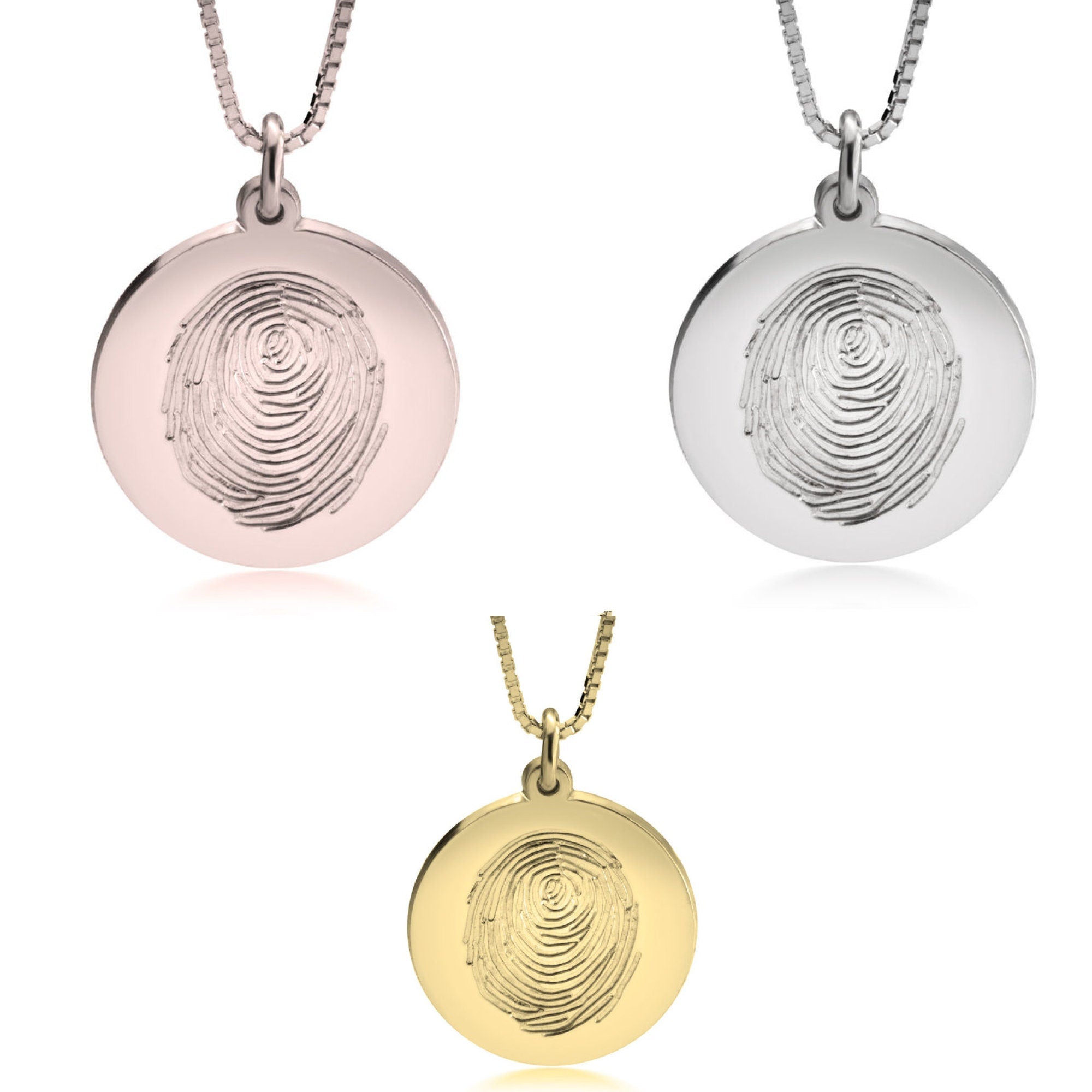 Personalized Fingerprint Pendant,w/ engraving,925 Silver,24K/Rose Gold,Mother&#39;s Day Gift,Birthday gift,Mom gift,Dad gift,In Memoriam gifts