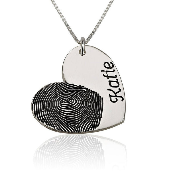 Personalized Fingerprint Heart w/ Engraved Name,925 Silver,24K/Rose Gold,Mother&#39;s Day Gift,Birthday gift,Mom gift,Dad gift,In Memoriam gifts