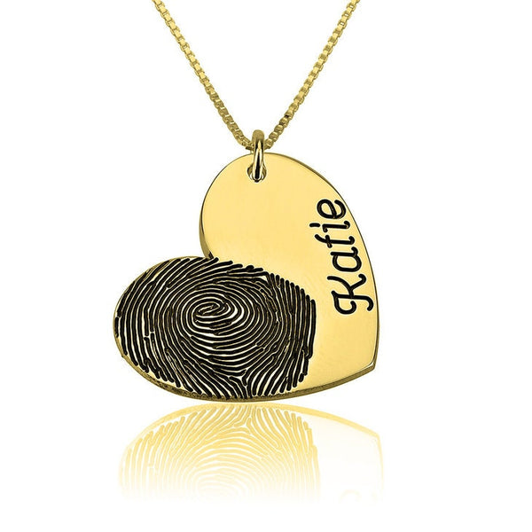 Personalized Fingerprint Heart w/ Engraved Name,925 Silver,24K/Rose Gold,Mother&#39;s Day Gift,Birthday gift,Mom gift,Dad gift,In Memoriam gifts