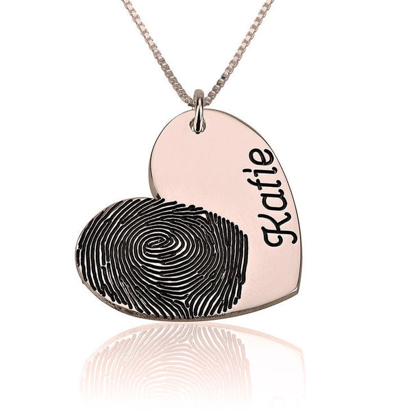 Personalized Fingerprint Heart w/ Engraved Name,925 Silver,24K/Rose Gold,Mother&#39;s Day Gift,Birthday gift,Mom gift,Dad gift,In Memoriam gifts