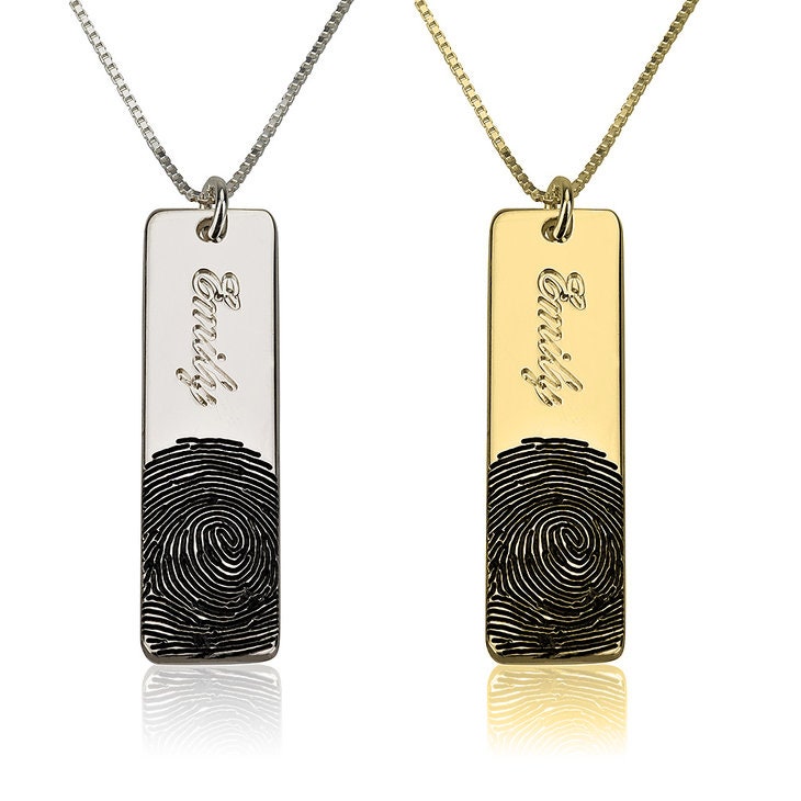 Personalized Fingerprint Bar w/ Engraved Name,925 Silver,24K/Rose Gold,Mother&#39;s Day Gift,Birthday gift,Mom gift,Dad gift,In Memoriam gifts
