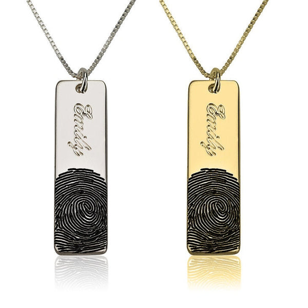 Personalized Fingerprint Bar w/ Engraved Name,925 Silver,24K/Rose Gold,Mother&#39;s Day Gift,Birthday gift,Mom gift,Dad gift,In Memoriam gifts