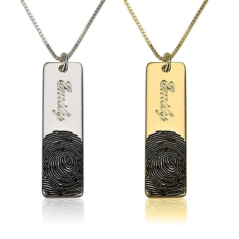 Personalized Fingerprint Bar w/ Engraved Name,925 Silver,24K/Rose Gold,Mother&#39;s Day Gift,Birthday gift,Mom gift,Dad gift,In Memoriam gifts