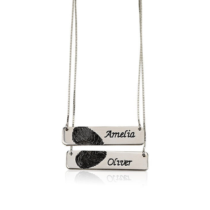 Matching 2-Set Personalized Couples Jewelry,Fingerprint + Name,Mother&#39;s Day Gift,Birthday gift,Mom gift,Dad gift,In Memoriam gift,HIS & HERS