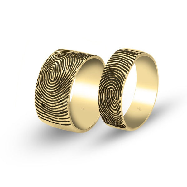 Couples Rings Set of 2 Fingerprints Personalized,Mother&#39;s Day Gift,Birthday gift,Anniversay gift,Valentine gift,HIS & HERS,Couples Jewelry