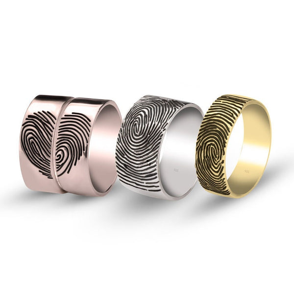 Couples Rings Set of 2 Fingerprints Personalized,Mother&#39;s Day Gift,Birthday gift,Anniversay gift,Valentine gift,HIS & HERS,Couples Jewelry