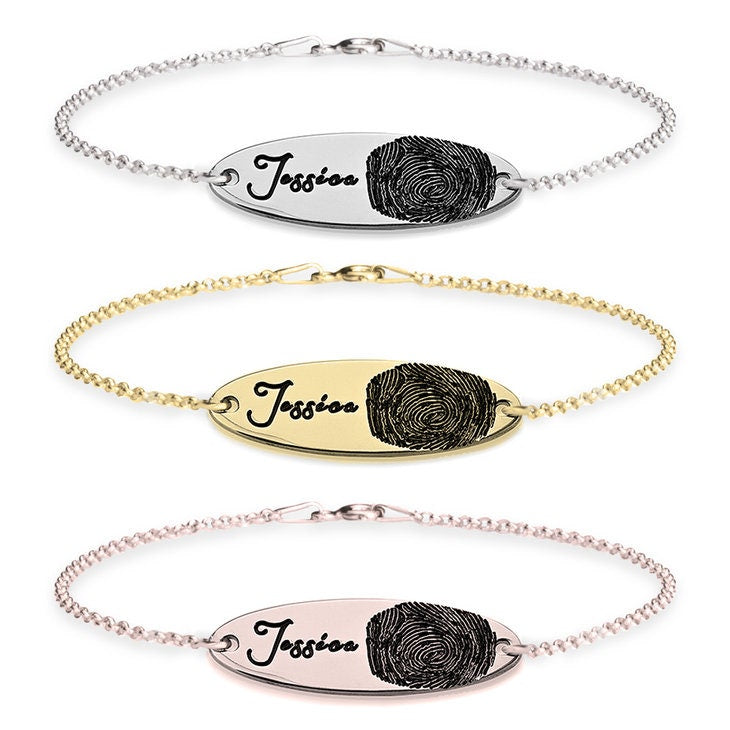 Personalized Bracelet Fingerprint+Name,Mother&#39;s Day Gift,Birthday gift,In Memoriam gift,baby shower gift,engagement gift,anniversary gift