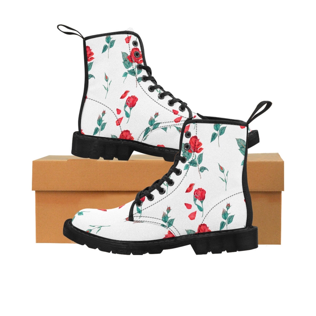 Kids/Adults Roses  on White Canvas Boots,,Gift for Christmas/Thanksgiving/Birthday/His/Hers/Couple Gifts,Graduation/Valentine Gifts