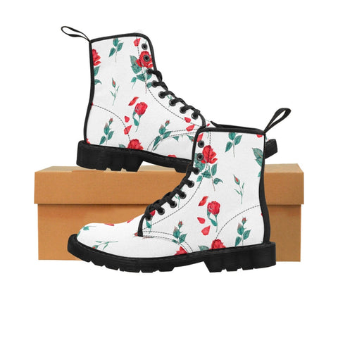 Kids/Adults Roses  on White Canvas Boots,,Gift for Christmas/Thanksgiving/Birthday/His/Hers/Couple Gifts,Graduation/Valentine Gifts